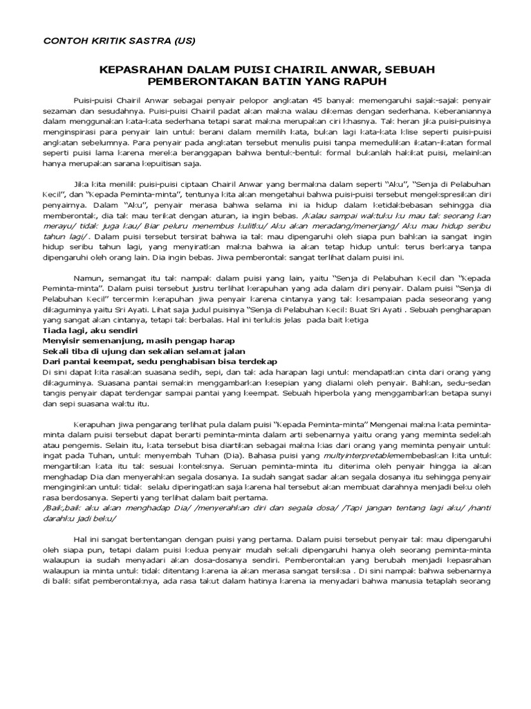 CONTOH KRITIK SASTRA