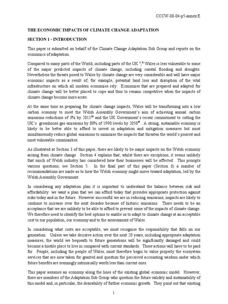The Economic Impacts of Climate Change Adaptation Section 1 ...