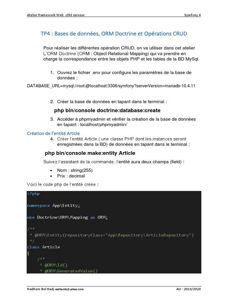 TP4 ORM Doctrine Et Opérations CRUD | PDF | PHP | Génie logiciel