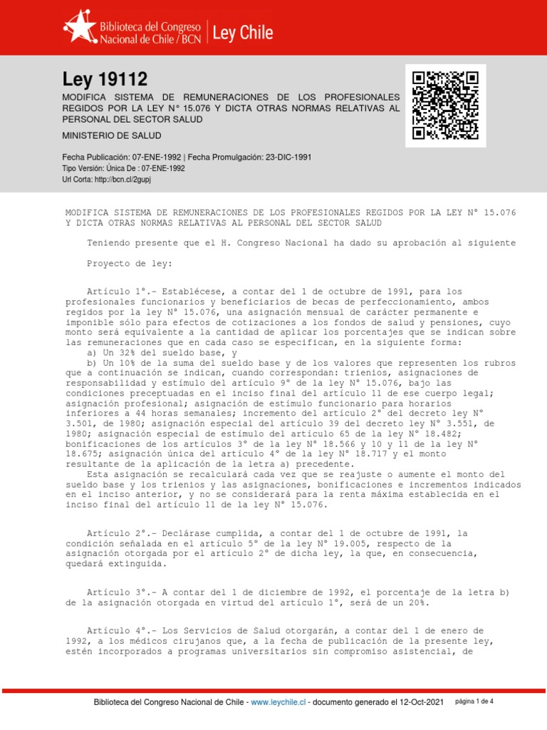 Ley 19112 - 07 Ene 1992 | PDF | Salario