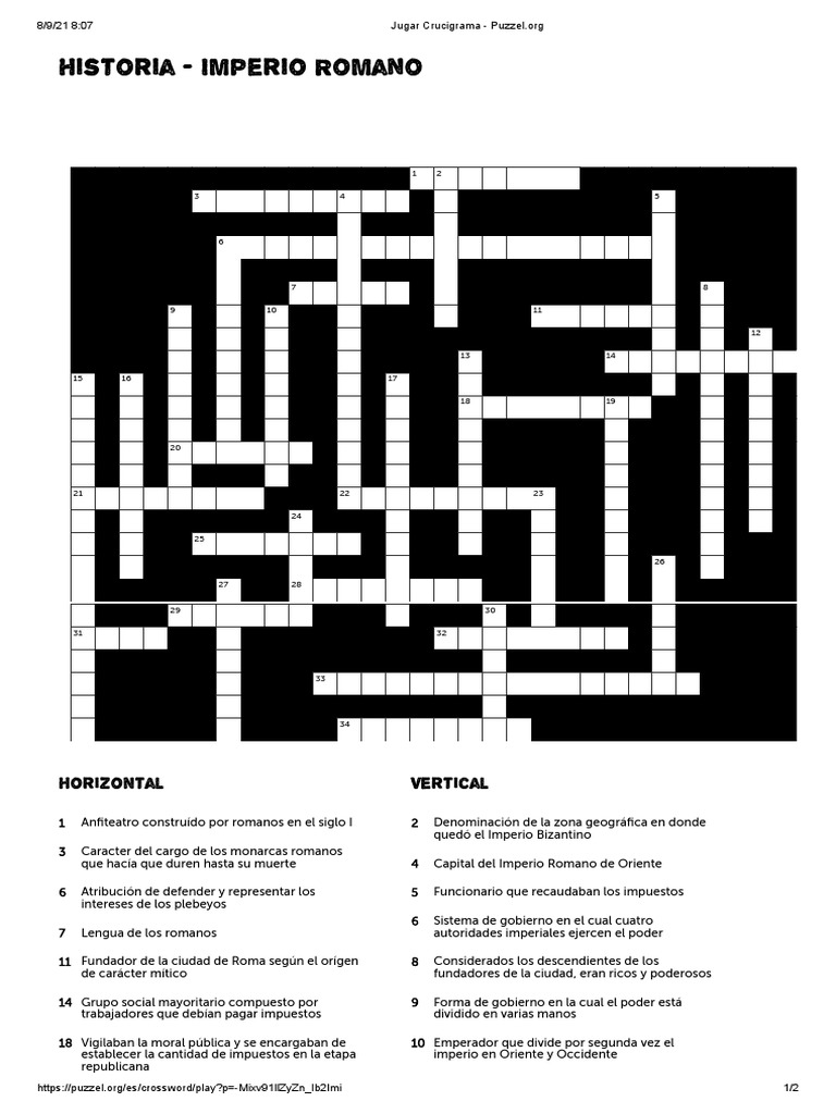 Crucigrama Roma PDF Republica Romana imperio Romano