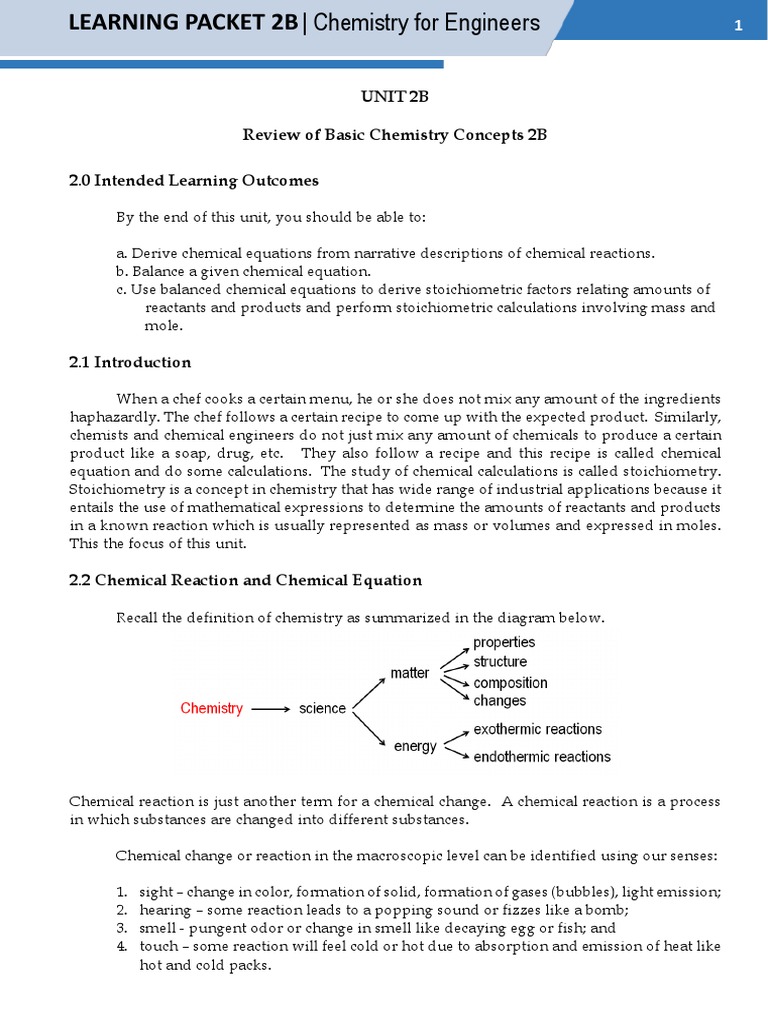 Learning Packet 2B Engg August 2021 | PDF | Mole (Unit) | Stoichiometry