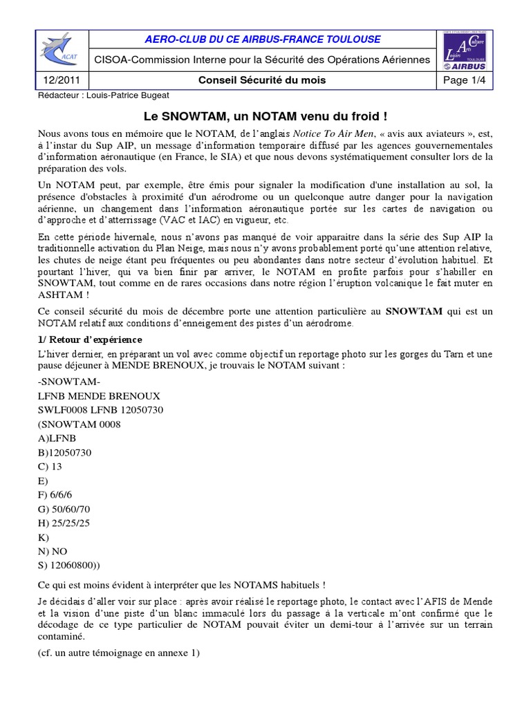 Comprendre le SNOWTAM en aviation | PDF | Aérodrome | Neige