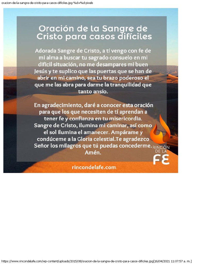 Oración La Sangre de Cristo para Casos Difíciles | PDF