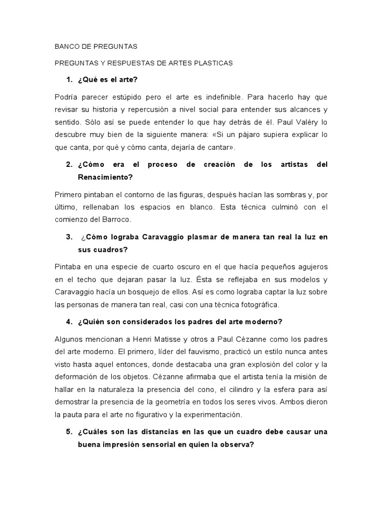 Porque Cezanne Es Considerado Padre Del Arte Moderno Banco de Preguntas Artes Plasticas | PDF | Color | Pinturas