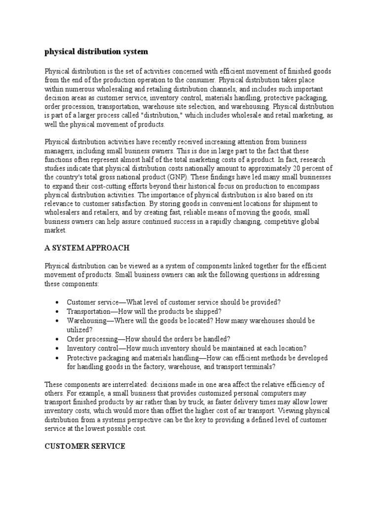 Importance of Physical Distribution Systems | PDF | Inventory | Warehouse