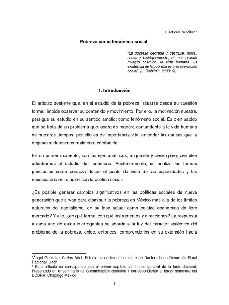 Análisis de la Pobreza como Fenómeno Social | PDF | Pobreza e ...