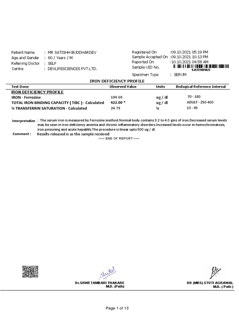 IRON Ferrozine Total Iron Binding Capacity (Tibc) Calculated