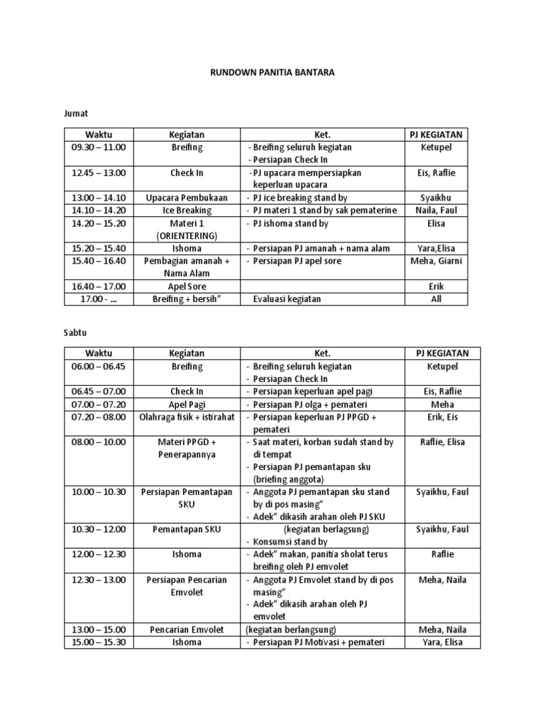Rundown Pelantikan Bantara Pramuka | PDF