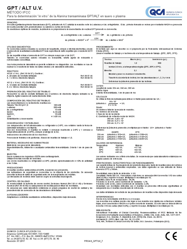 Determinación de GPT/ALT en Suero | PDF | Alanina transaminasa | Química