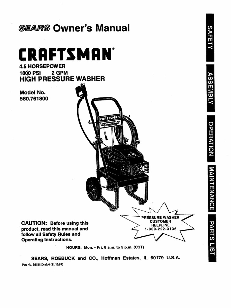 Craftsman 1800 psi pressure washer discount