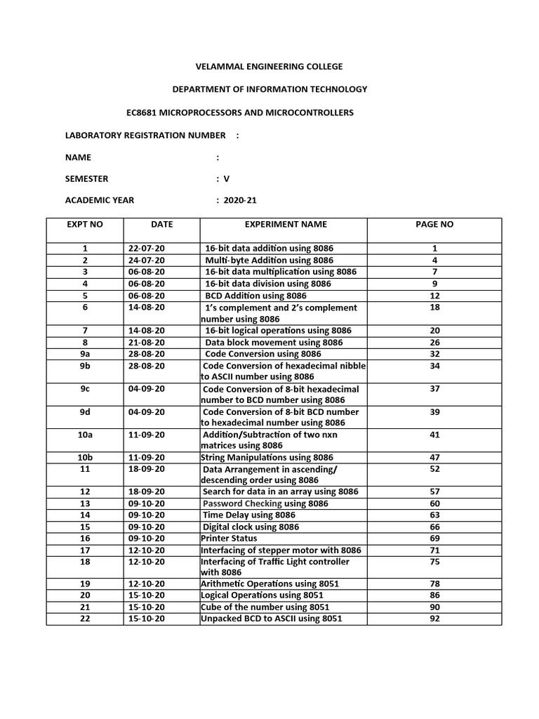 MPMC Lab Record | PDF | Pointer (Computer Programming) | Binary Coded ...