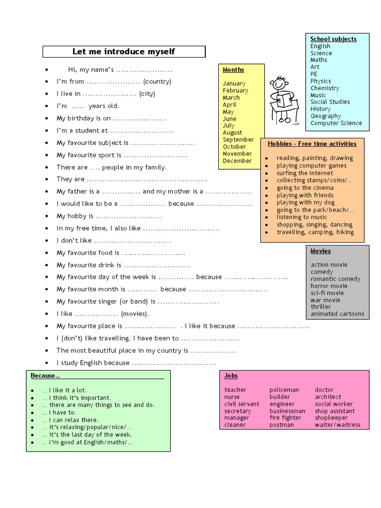 Student Self-Introduction Guide | PDF | Language Arts & Discipline ...