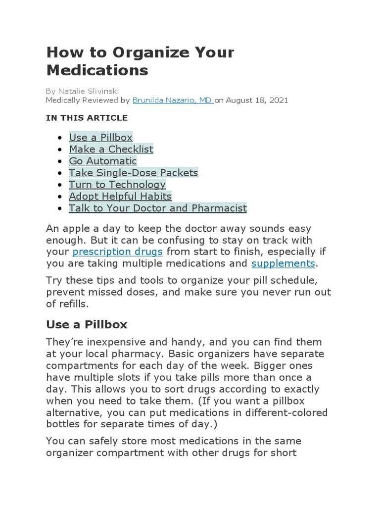 How To Organize Your Medications PDF Pharmacy Prescription Drugs