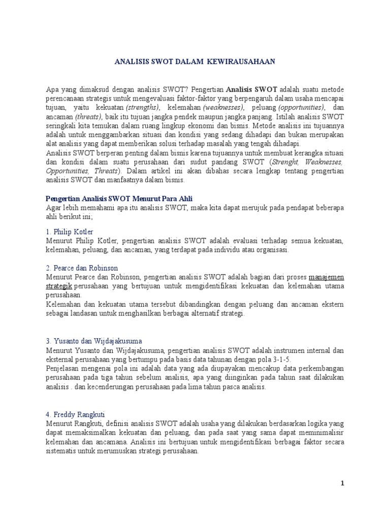 Analisis SWOT Dalam Kewirausahaan | PDF