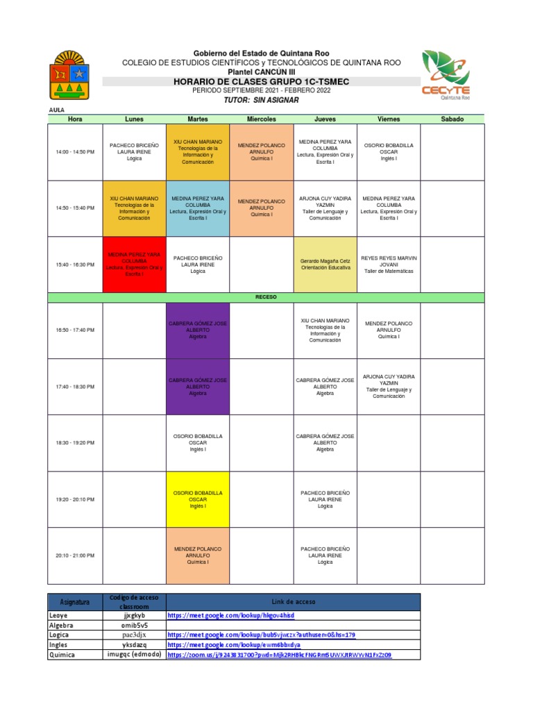 Horario de Clases TSMEC 2021-2022 | PDF