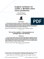 Preconceptos Erróneos en Multiplicación y División Entre Futuros Profesores