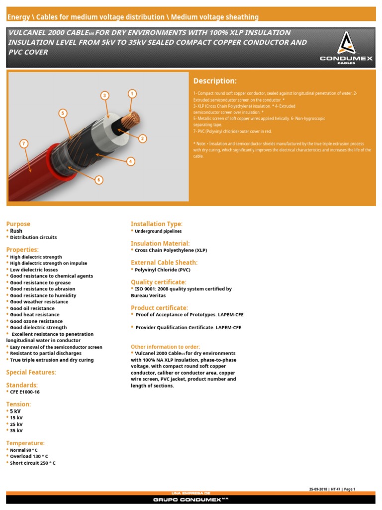 35kV Medium Voltage Cable Specifications | PDF | Insulator (Electricity ...