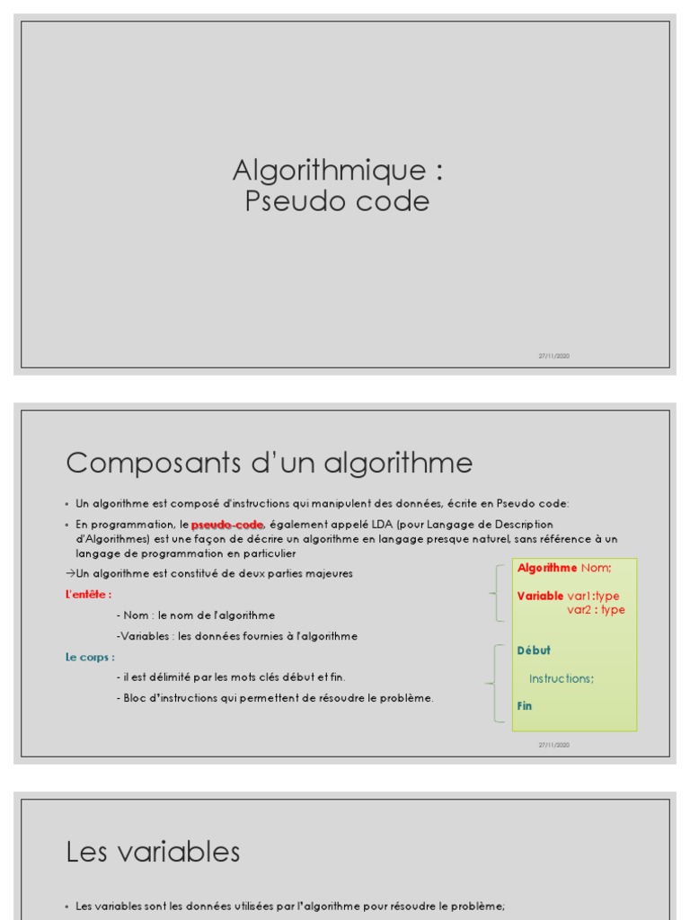 Introduction à l'algorithmique et aux variables | PDF | Variable ...