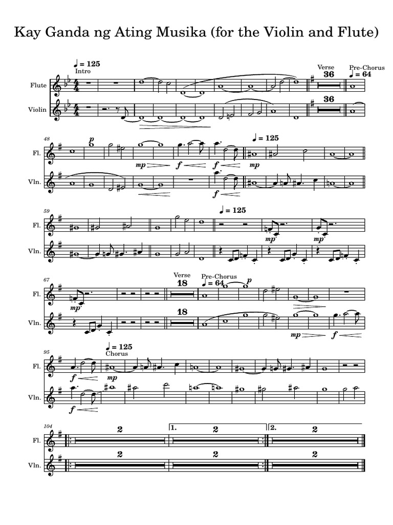 Kay Ganda NG Ating Musika (For The Violin and Flute) | PDF | Song
