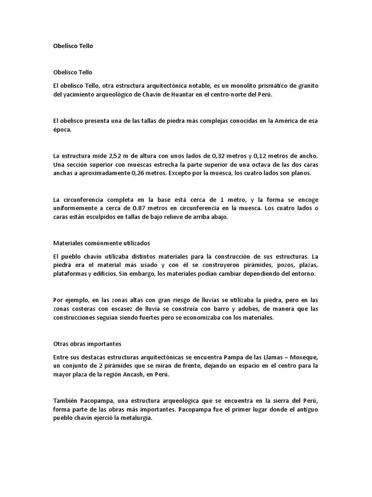 Características del Obelisco Tello | PDF