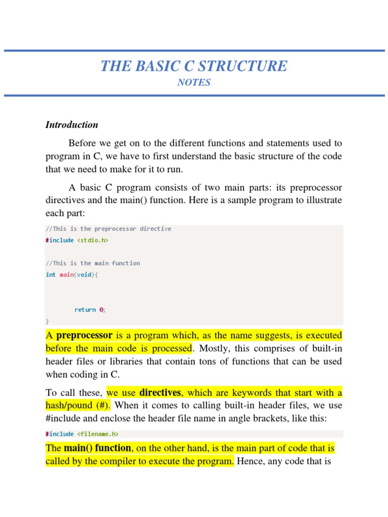 The Basic C Structure | PDF | C (Programming Language) | Data Type