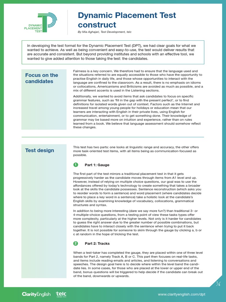 Dynamic Placement Test Overview | PDF | Human Communication | Grammar