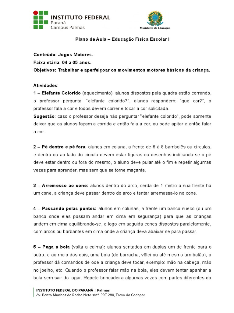 Atividades Jogos Motores Sensoriais e Co, PDF, Cor