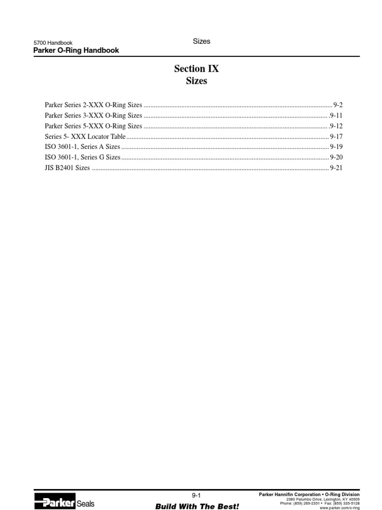Section IX Sizes Parker ORing Handbook PDF Engineering Tolerance Industrial Processes