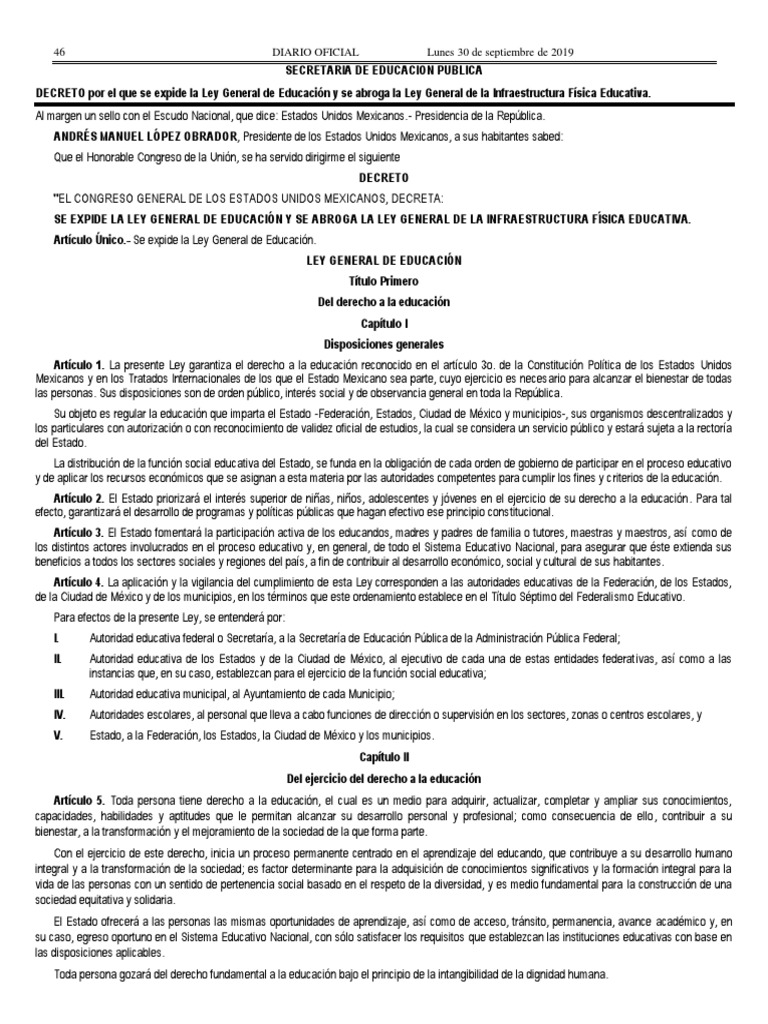 Ley General de Educación 30 09 2019 | PDF | Educación de la primera ...