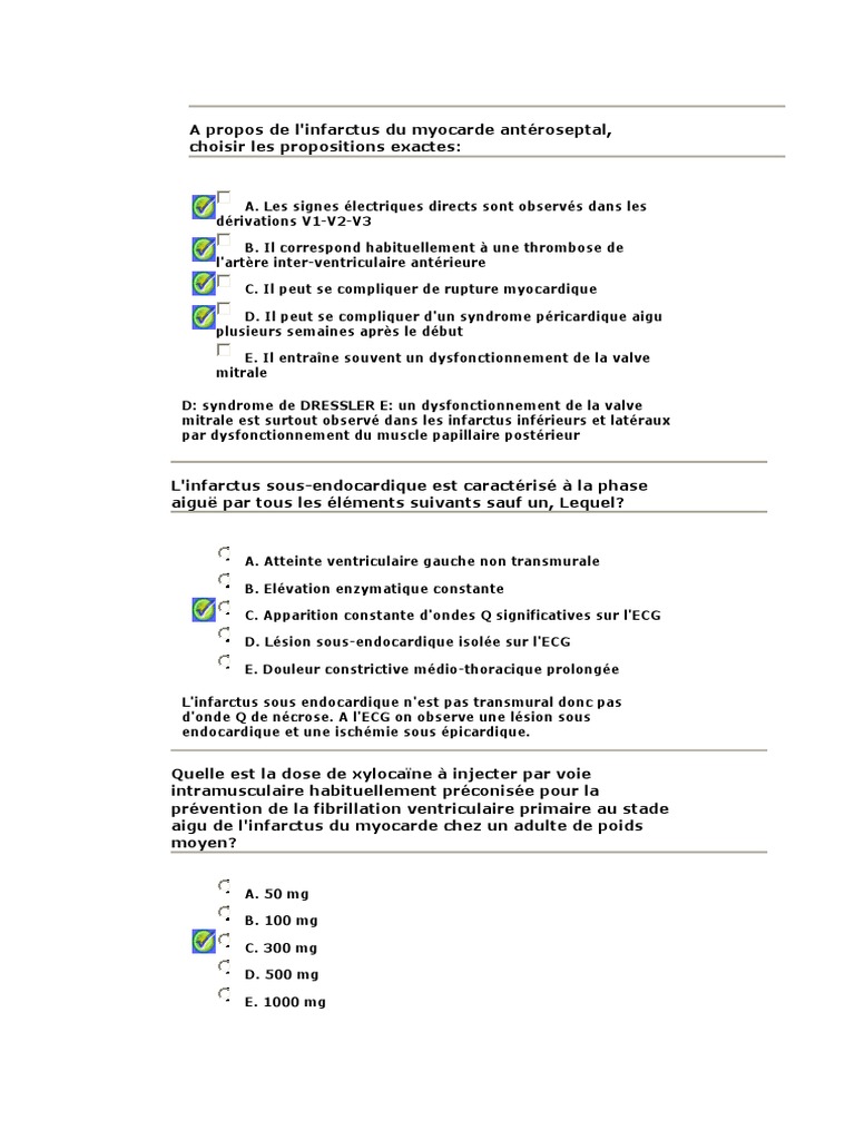 QCM sur l'infarctus du myocarde | PDF | Infarctus du myocarde ...