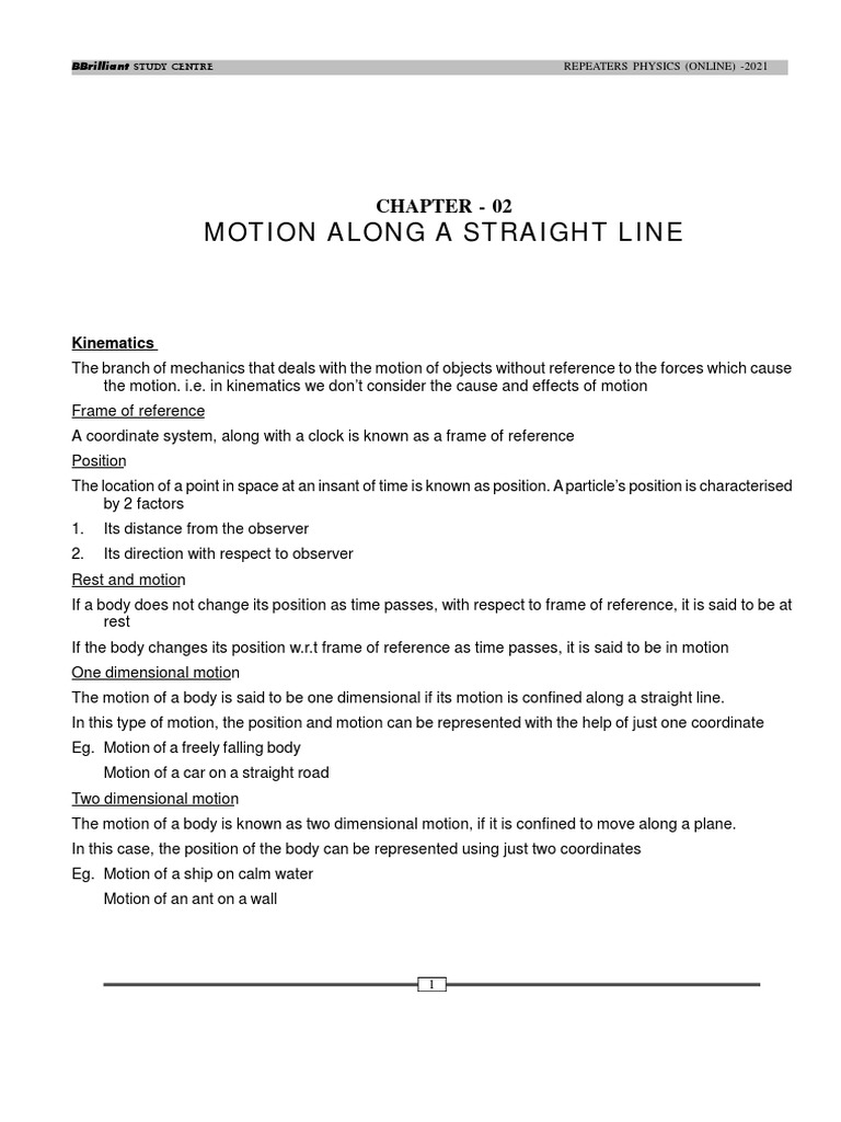 MCQs on Motion in a Straight Line | PDF | Acceleration | Velocity