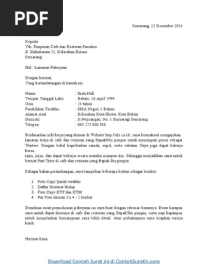 Download 96+ Contoh Surat Surat Lamaran Kerja Waiters Terbaik Gratis