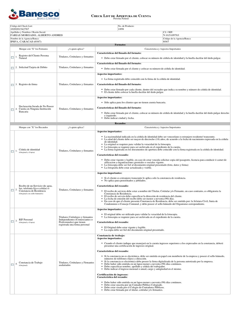 Requisitos Apertura Cuenta Bancaria | PDF