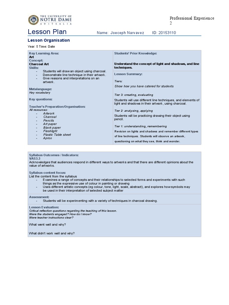 Lesson Plan 11 PDF Drawing Lesson Plan