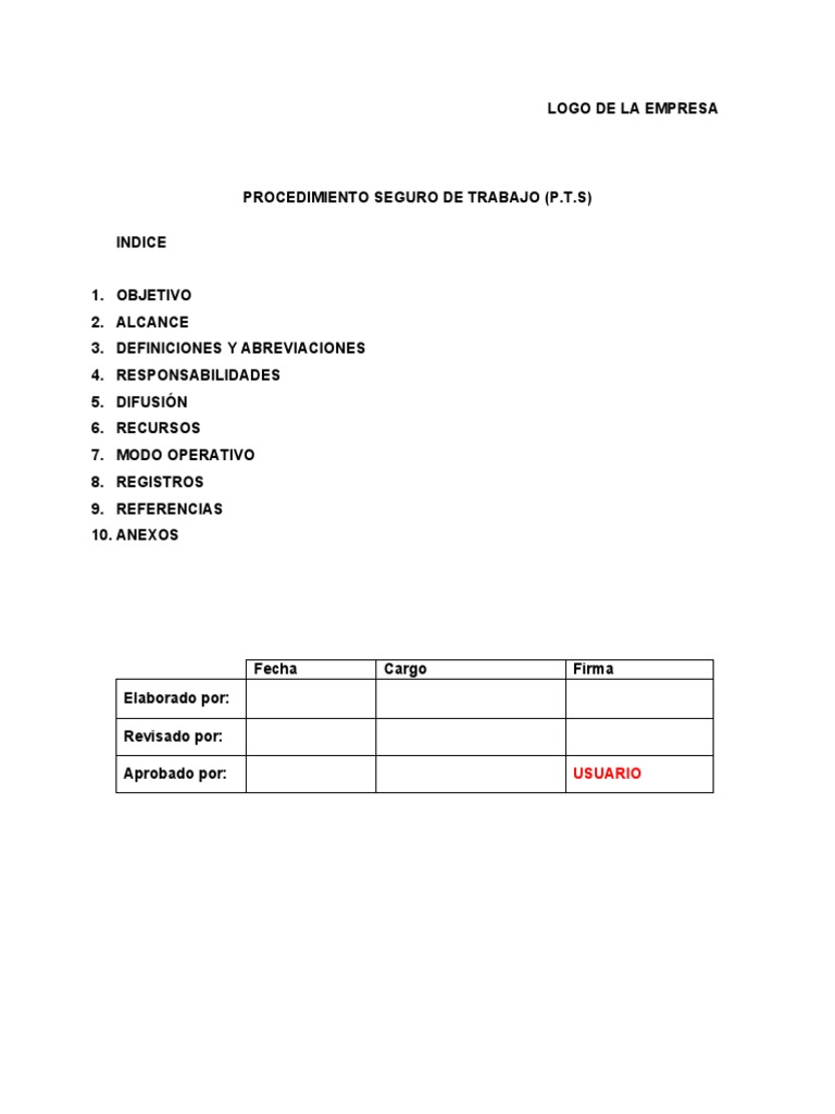 Procedimiento Seguro de Trabajo (PTS) | PDF