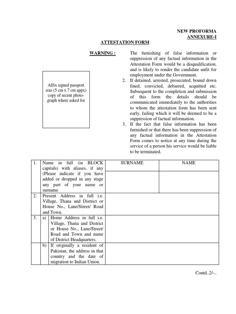 New Proforma Annexure-I Attestation Form Warning | PDF | Arrest | Crime ...