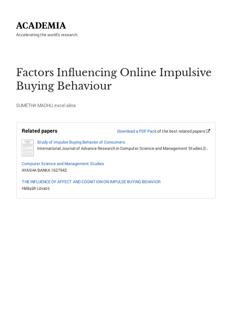 Factors in Uencing Online Impulsive Buying Behaviour: Related Papers ...