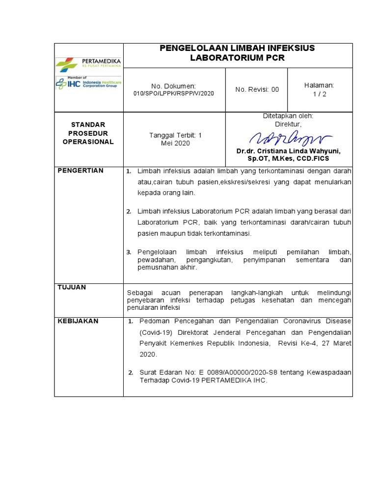 SOP Pengelolaan Limbah Infeksius PCR | PDF