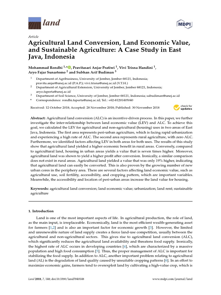 Agricultural Land Conversion, Land Economic Value, and Sustainable ...
