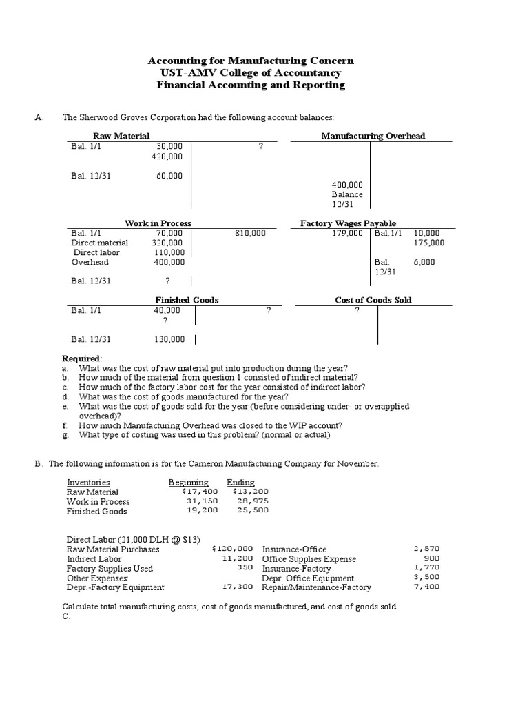 Accounting For Manufacturing Concern USTAMV College of Accountancy Financial Accounting and