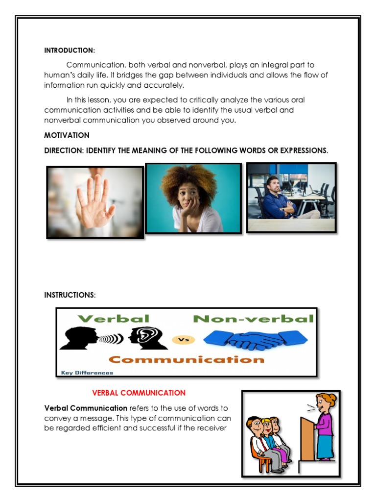Verbal and Non-Verbal Communication | PDF | Communication | Nonverbal ...