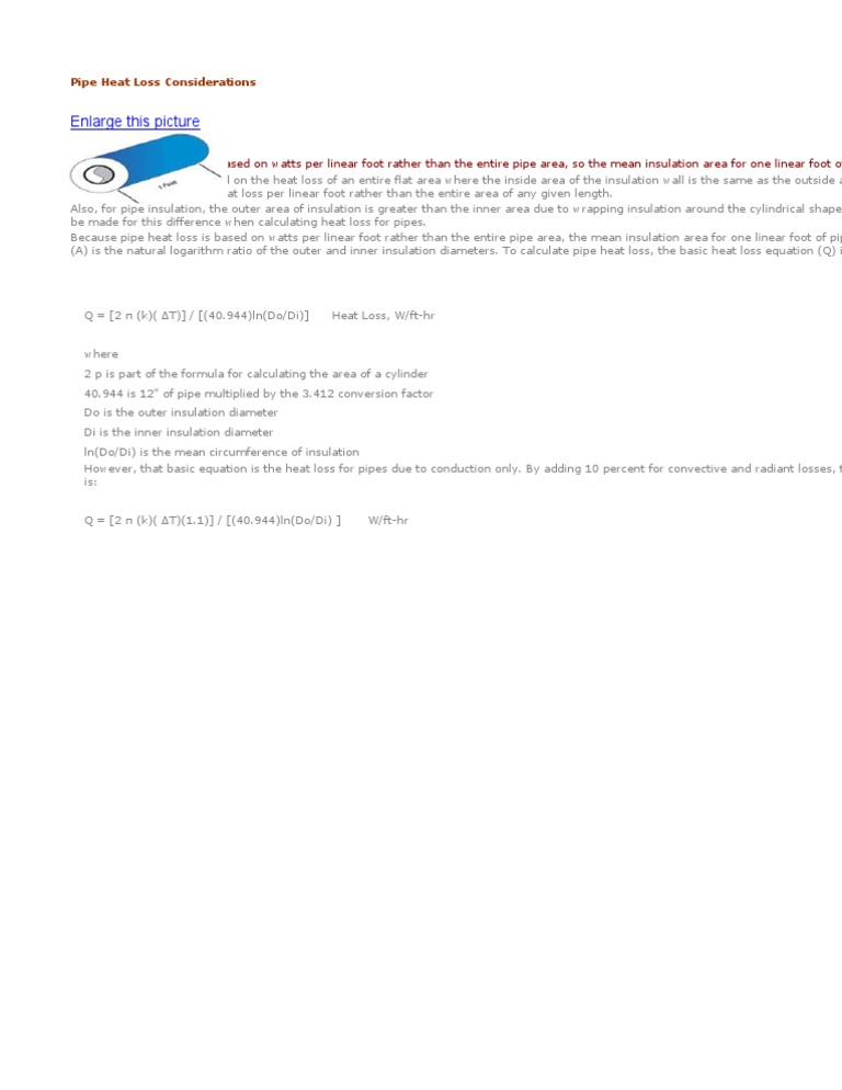 Pipe Heat Loss Calculation Guide | PDF