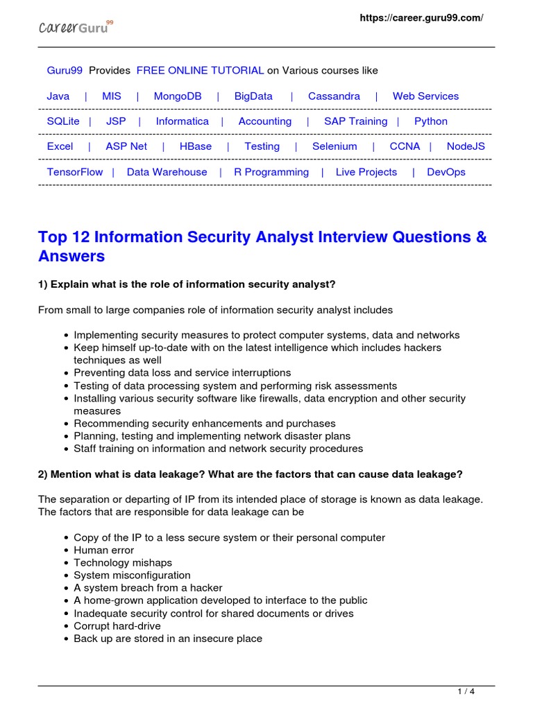 Information Security Analyst Interview Guide | PDF | Computer Network ...