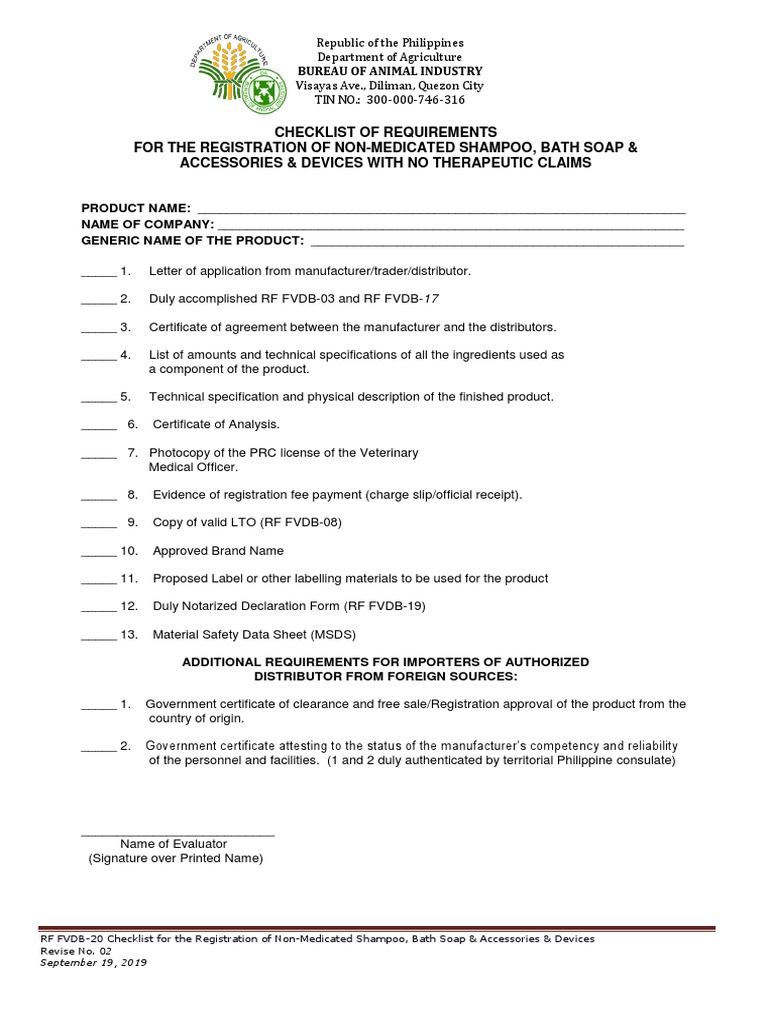 RF FVDB-20 Checklist For Non Medicated Shampoo | PDF | Business