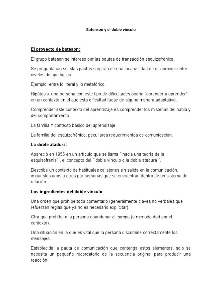Batenson y El Doble Vinculo | PDF | Anorexia nerviosa | Comunicación