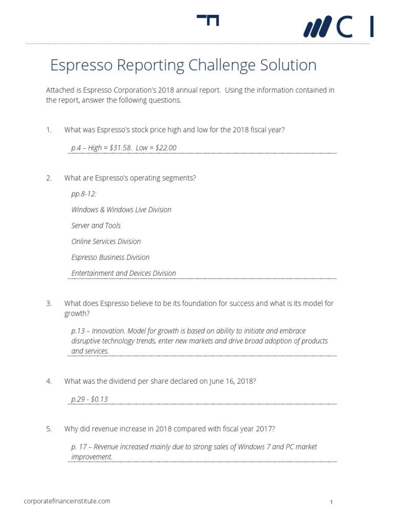 Espresso Reporting Challenge Solution | PDF | Copyright | Business