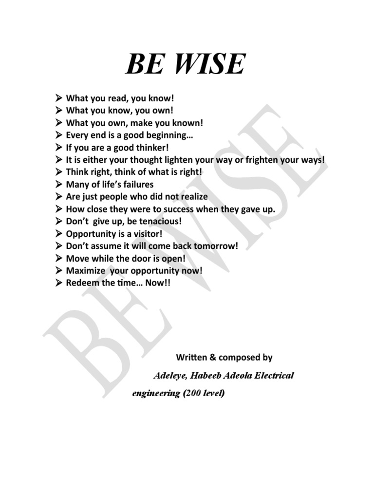 Wisdom for Success and Opportunity | PDF