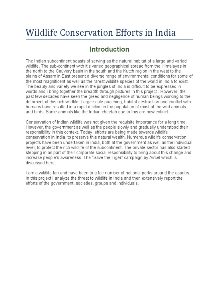 Wildlife Conservation Efforts in India | PDF | Conservation | Wildlife