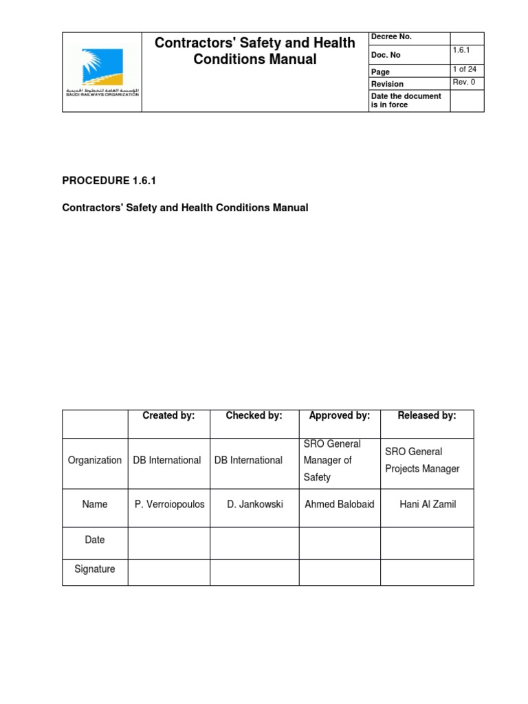 Contractors' Safety and Health Manual | PDF | Occupational Safety And ...